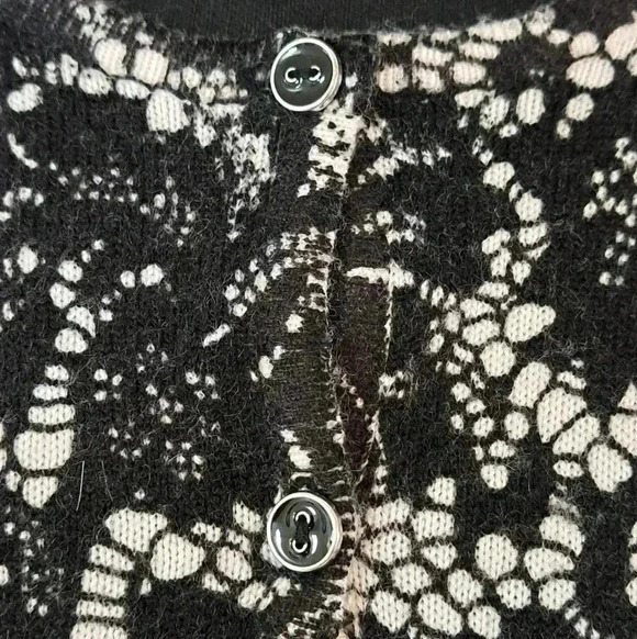 George Sweater Black and White Print Cardigan Medium Crewneck Button Front - Picture 7 of 11